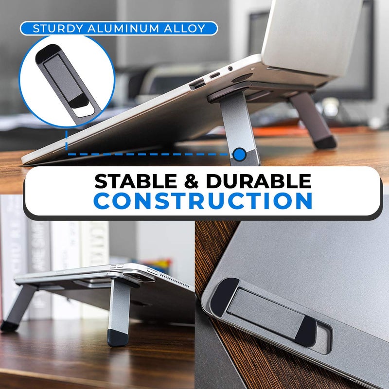 Triyards Laptop Riser for Desk â€“ Aluminum Foldable Laptop Stand for 10â€-16â€ Models Including MacBook, MacBook Air, iPad, HP and More â€“ Self-Adhesive Portable Laptop Stand with Non-Skid Feet - Image 4